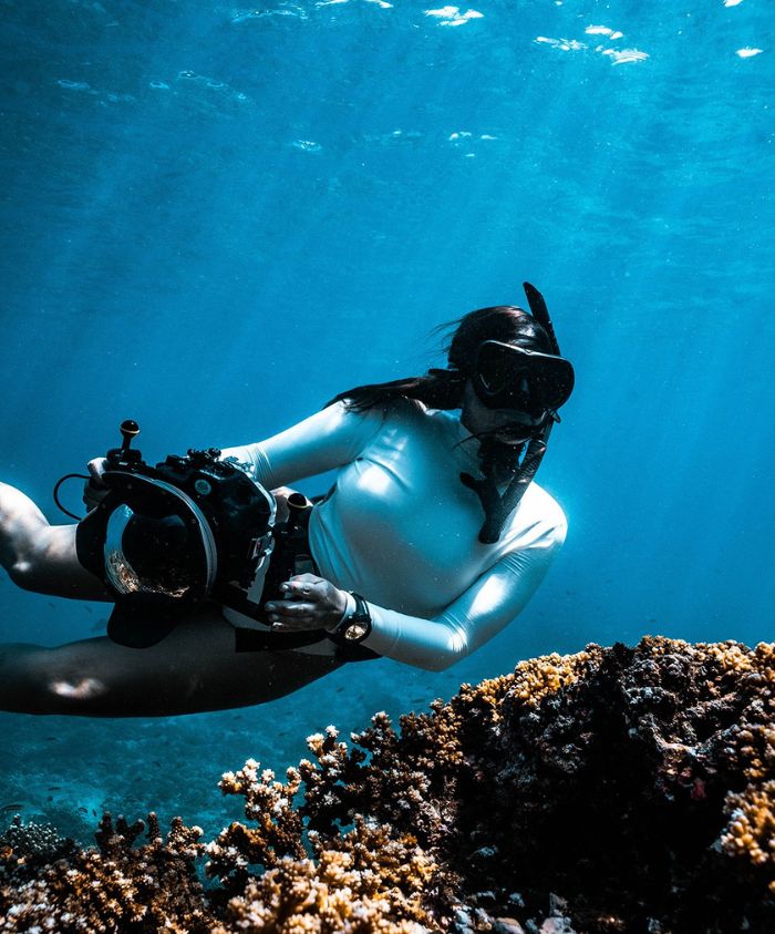 Guests taking part in underwater photography with a professional guide