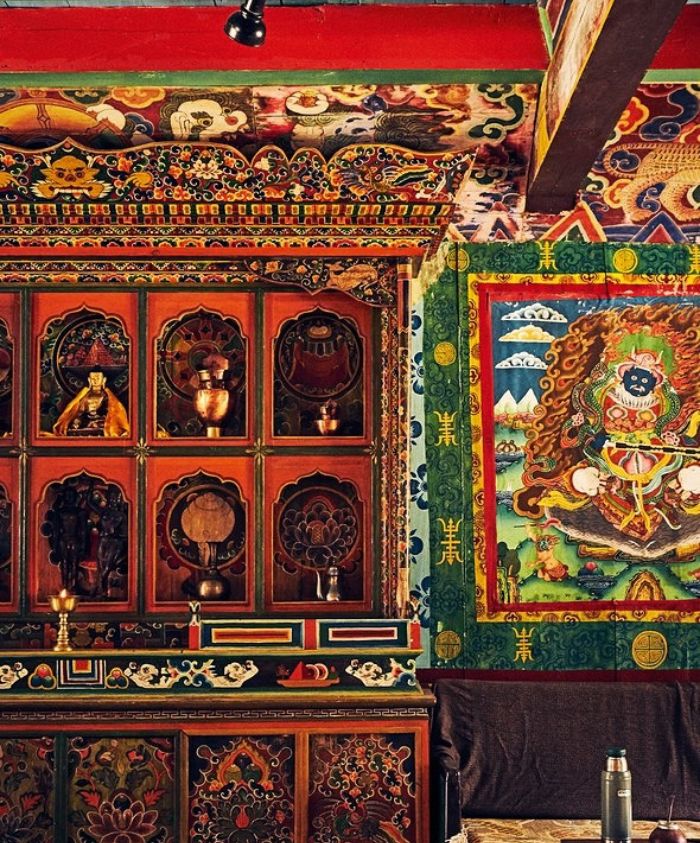 Colourful patterned wall at the Happy House in Nepal