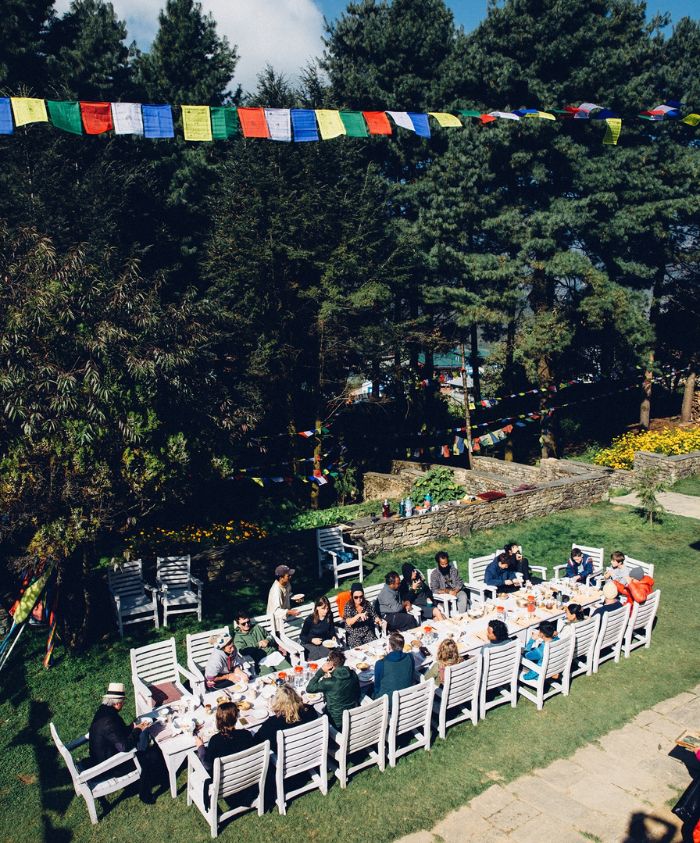 Breakfast table in the garden of the Happy House Nepal