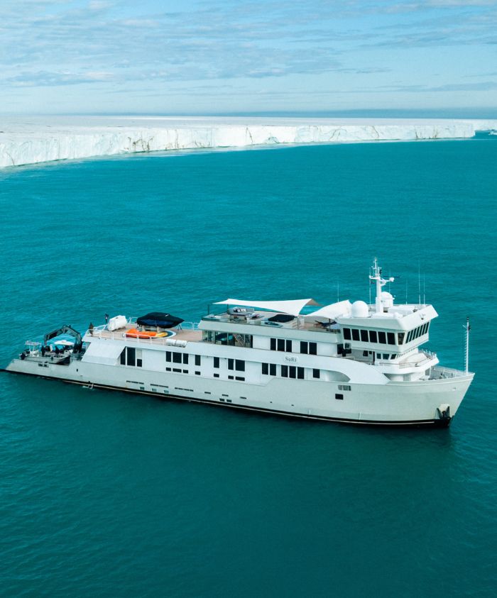 Luxury Chile yacht charter for heli skiing on board an expedition yacht in icy waters